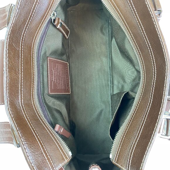 Coach Leather Turnlock Satchel Brown Cream - F13961 🤍 Janice - Picture 8 of 17